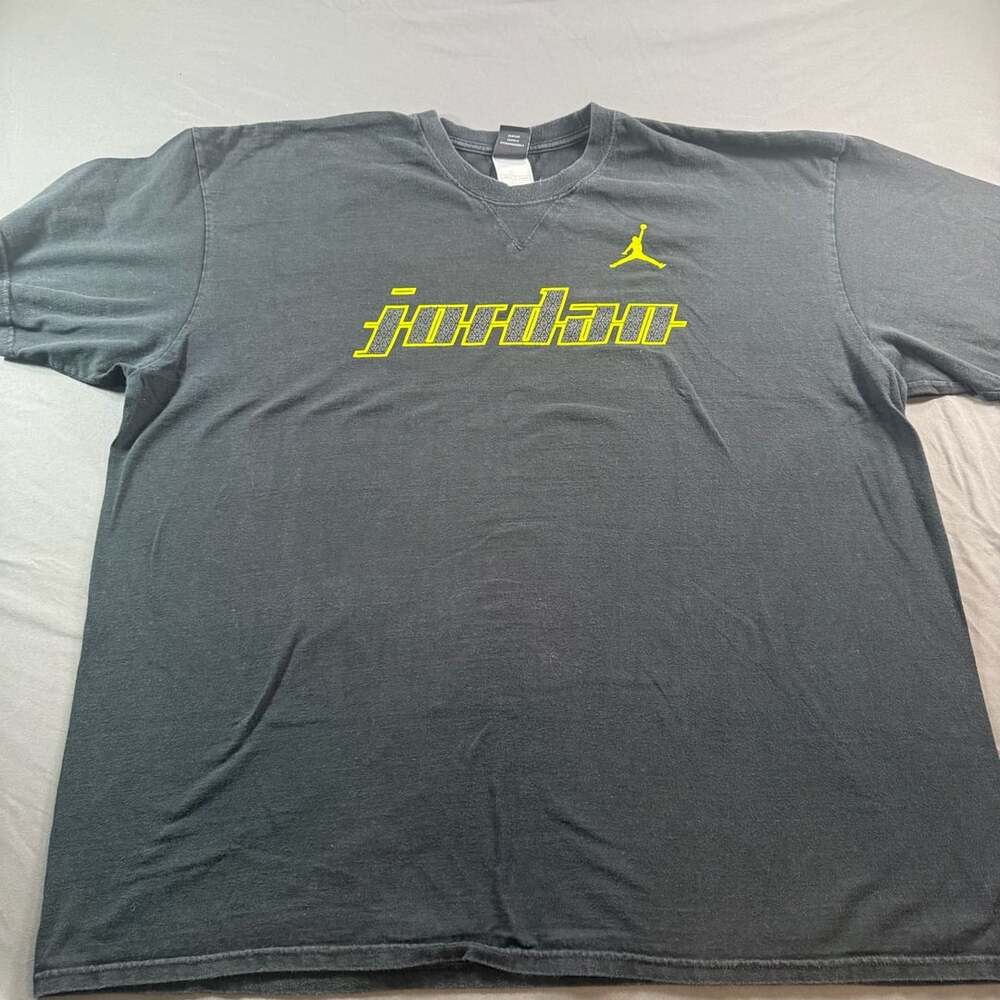 Vintage 2005 Nike Air Jordan T Shirt 2XL Black Neon Jumpman Y2K